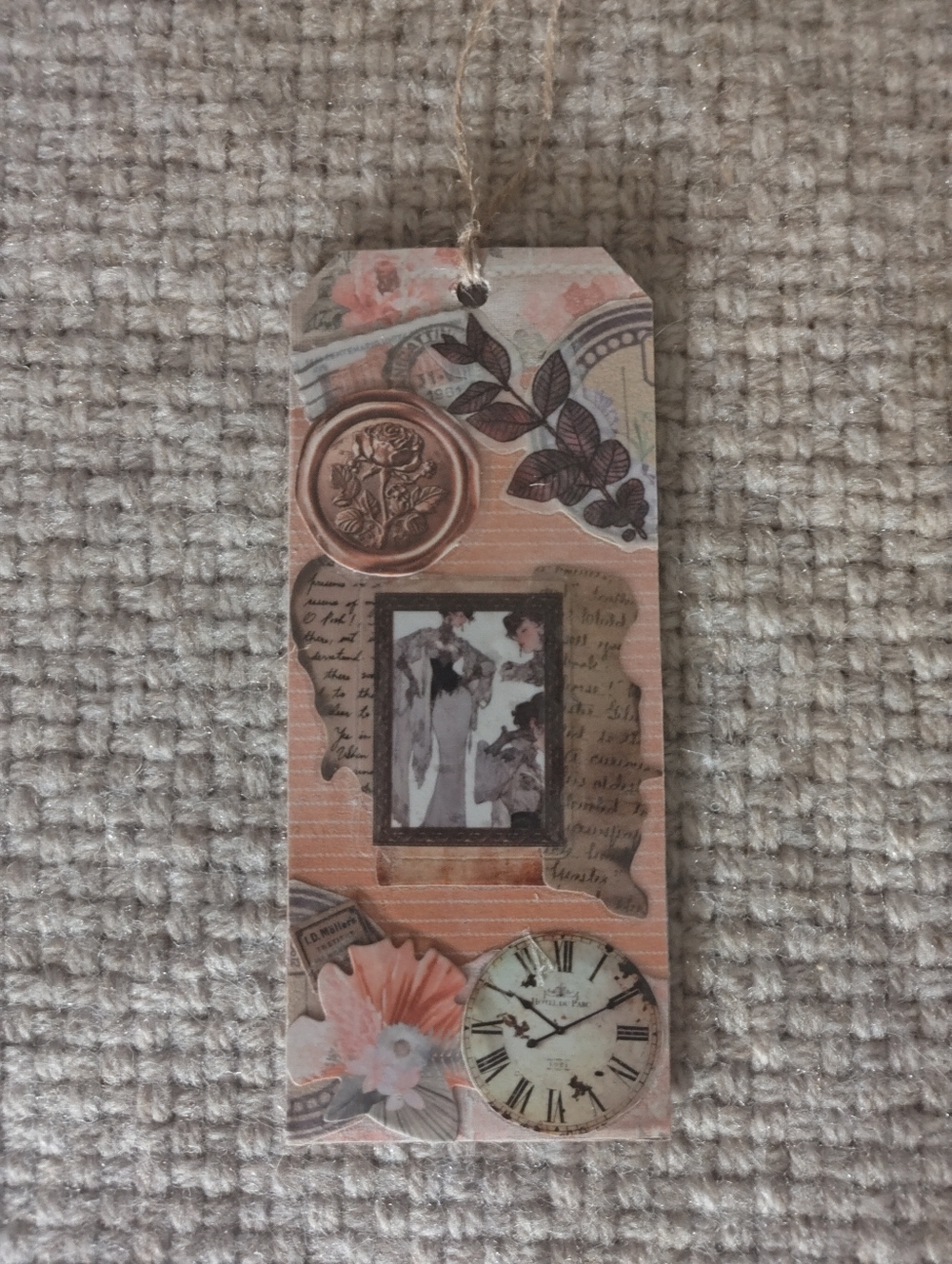 Vintage Floral Collage Bookmark in Peach and Cream